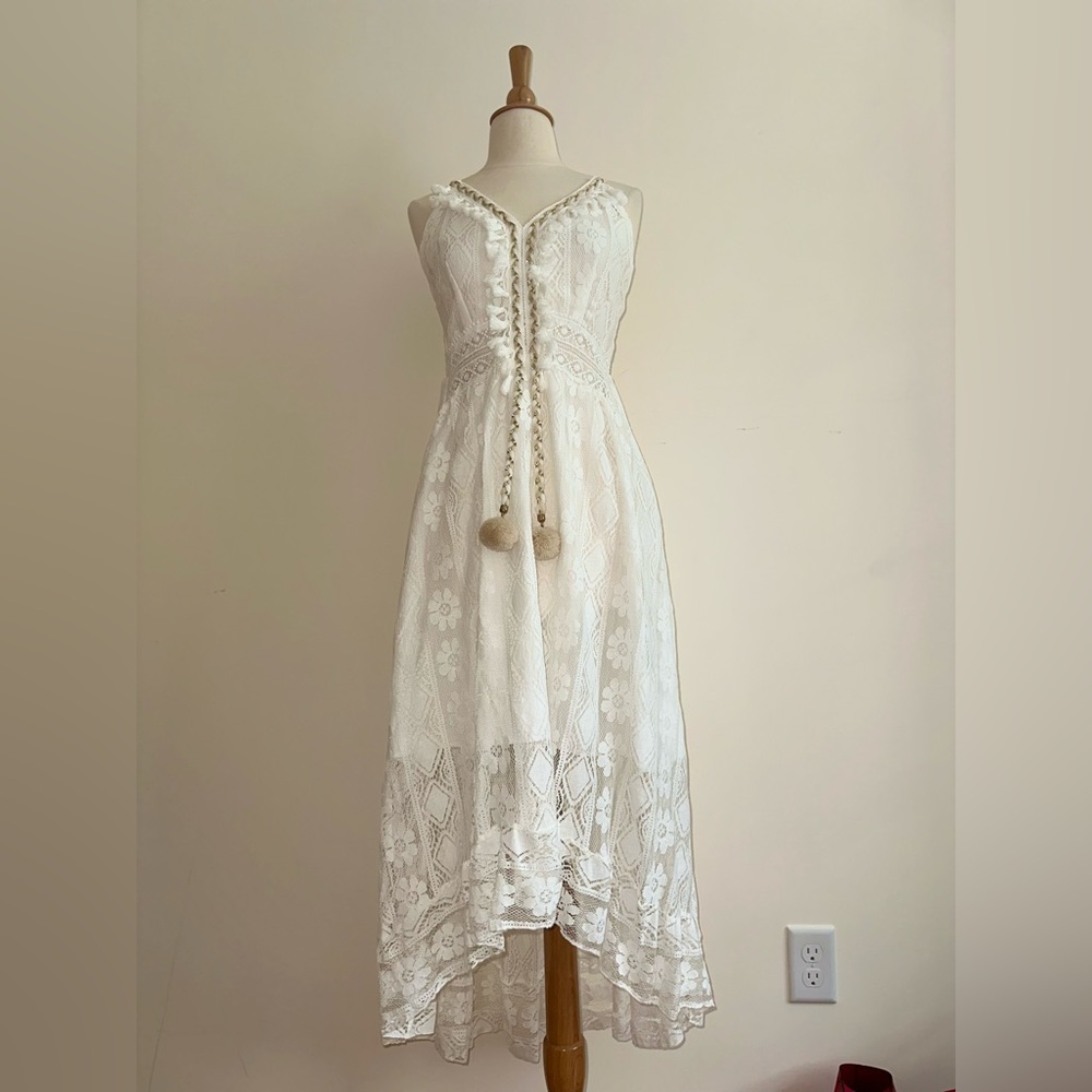 White Lace High Low Sleeveless Dress Size M/L